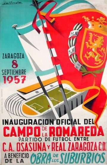 Cartel anunciando el partido amistoso de inauguración de la Romareda el 8 de septiembre de 1957