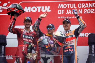 Jorge Martín, Francesco Bagnaia y Marc Márquez conformaron el podio del Gran Premio de Japón de Moto GP.