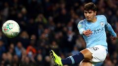 MANCHESTER, ENGLAND - NOVEMBER 01: Brahim Diaz of Manchester City scores his team's second goal during the Carabao Cup Fourth Round match between Manchester City and Fulham at Etihad Stadium on November 1, 2018 in Manchester, England. (Photo by Matthew Le