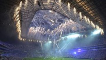 Vista general de la ceremonia de inauguración del nuevo estadio BBVA, sede del club Rayados de Monterrey hoy, domingo 2 de agosto de 2015, en Monterrey.