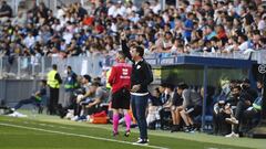 Pablo Guede, dando instrucciones durante el M&aacute;laga - Valladolid.