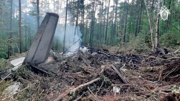 A view shows the debris of an Angara Airlines An-24 passenger aircraft at the crash site near Tynda in the Amur Region, Russia July 24, 2025, in this still image taken from video. Russian Investigative Committee/Handout via REUTERS ATTENTION EDITORS - THIS IMAGE HAS BEEN SUPPLIED BY A THIRD PARTY. NO RESALES. NO ARCHIVES. MANDATORY CREDIT. WATERMARK FROM SOURCE.