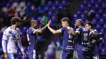 Oussama Idrissi celebrates his goal 0-1 of Pachuca during the 10th round match between Puebla and Pachuca as part of the Liga BBVA MX, Torneo Apertura 2025 at Cuauhtemoc Stadium, on September 23, 2025 in Puebla, Mexico.