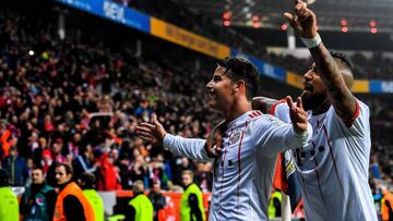 James Rodr&iacute;guez celebra su gol ante Bayer Leverkusen