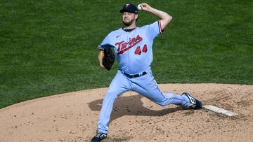 Minnesota Twins pitcher Rich Hill throws against the Cincinnati Reds during the first inning of a baseball game Sunday, Sept. 27, 2020, in Minneapolis. (AP Photo/Craig Lassig)