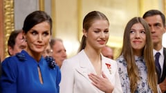 Spain's Princess Leonor reacts after swearing an oath to the constitution, next to Queen Letizia, Princess Sofia and Spain's acting Prime Minister Pedro Sanchez at the parliament in Madrid, Spain, October 31, 2023. REUTERS/Juan Medina