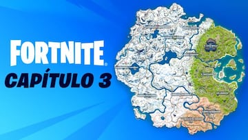 Arte oficial del mapa de la isla durante el comienzo de la Temporada 1 de Fortnite Cap&iacute;tulo 3