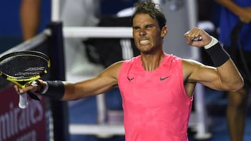 Rafa Nadal celebra su victoria ante Miomir Kecmanovic en el Torneo de Acapulco de 2020.