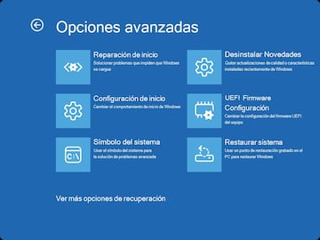 Opciones para restablecer Windows a una versión anterior en caso de problemas.