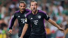 Bremen (Germany), 18/08/2023.- Munich's Harry Kane (R) celebrates next to Munich's Leroy Sane after scoring the 2-0 lead during the German Bundesliga soccer match between SV Werder Bremen and FC Bayern Munich in Bremen, Germany, 18 August 2023. (Alemania) EFE/EPA/FRIEDEMANN VOGEL CONDITIONS - ATTENTION: The DFL regulations prohibit any use of photographs as image sequences and/or quasi-video.
