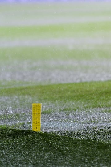 Así lució la cancha de Rayados ante la fuerte lluvia