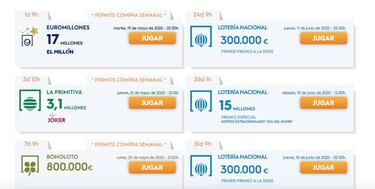 Abiertos los sorteos: Euromillones, ma?ana; Primitiva, el jueves; Loter¨ªa, el 11 de junio