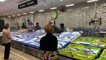 Caja verde y caja azul pescadería Mercadona