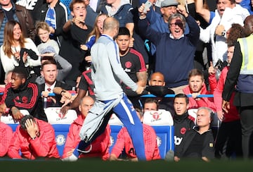 Marco Ianni, Chelsea assistant coach celebrates Ross Barkley's late equaliser, right in front of Mourinho. Blue touch paper lit... stand back.