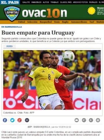 Así vio la prensa el empate de la Roja en Barranquilla