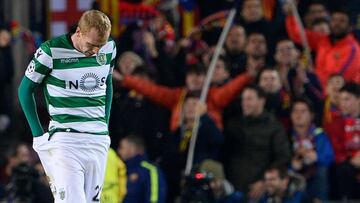 Mathieu, en el Camp Nou con el Sporting de Lisboa.