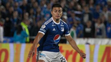 Jhon Duque durante un partido de Millonarios ante Nacional por la Liga &Aacute;guila I-2018