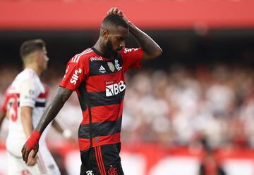 Soccer Football - Copa do Brasil - Final - Second Leg - Sao Paulo v Flamengo - Estadio Morumbi, Sao Paulo, Brazil - September 24, 2023 Flamengo's Gerson reacts REUTERS/Carla Carniel