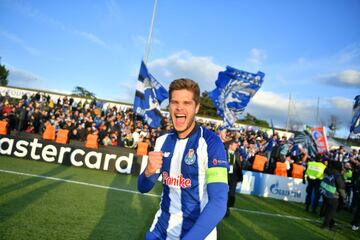 NYON, SWITZERLAND - APRIL 29: Porto captain Diogo Queiros celebrates after the Porto v Chelsea UEFA Youth League Final at Colovray Sports Centre on April 29, 2019 in Nyn, Switzerland. (Photo by Harold Cunningham/UEFA - UEFA via Getty Images)