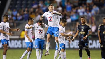 Aug 4, 2024; Chester, Pennsylvania, USA; Cruz Azul forward Rodolfo Rotondi (29) reacts to a victory against the Philadelphia Union on penalty kicks at Subaru Park. Mandatory Credit: Bill Streicher-USA TODAY Sports