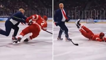 Trump sparks outrage after posting video depicting himself beating Canadian hockey players