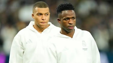 Mbappé y Vinicius, antes de la ida de octavos de final de la Champions contra el Atlético.