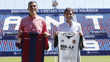Muñiz y Marcelino en la previa del derbi valenciano.