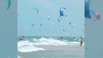 Espectáculo en el agua: 884 kitesurfistas navegan a la vez