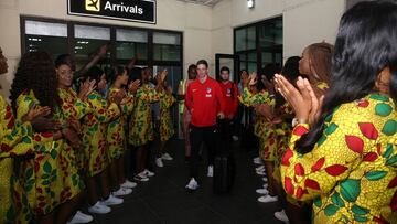 Torres, en la llegada del Atl&eacute;tico a Nigeria para un amistoso. 