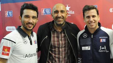 Sanyo Guti&eacute;rrez, con Abelardo (entrenador del Sporting) y Paquito Navarro. En la primera prueba del a&ntilde;o.
