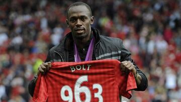 Bolt con la camiseta del Manchester United. 