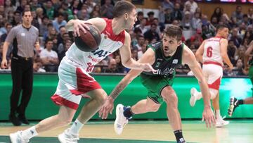 Dani García, acosado Nico Laprovittola durante el Joventut-Manresa