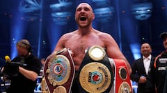 Tyson Fury celebra su victoria ante wladimir Klitschko.