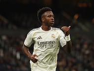 Soccer Football - LaLiga - Real Madrid v Real Betis - Santiago Bernabeu, Madrid, Spain - January 4, 2026 Real Madrid's Vinicius Junior reacts REUTERS/Violeta Santos Moura