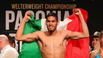 LAS VEGAS, NV - APRIL 08:  Gilberto Ramirez poses on the scale during his official weigh-in at MGM Grand Garden Arena on April 8, 2016 in Las Vegas, Nevada. Ramirez will challenge WBO super middleweight champion Arthur Abraham for his title on April 9 in Las Vegas.  (Photo by Christian Petersen/Getty Images)