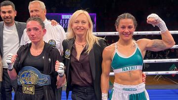 Las boxeadoras Gloria Peritore y Natali Francesca tras el combate por el EBU.