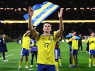 Gyökeres celebra con Suecia el pase al Mundial 2026.