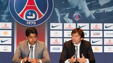 Paris Saint-Germain chairman Nasser Al-Khelaifi (L) and PSG's sporting director.