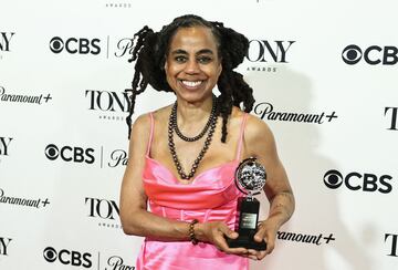 Suzan-Lori Parks poses with the award for Best Revival of a Play award for "Topdog/Underdog" at the 76th Annual Tony Awards in New York City, U.S., June 11, 2023. REUTERS/Amr Alfiky