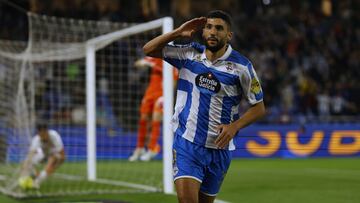 Zakaria Eddahchouri , ahora sin minutos, le hizo un hat-trick al Mirandés en la primera vuelta.