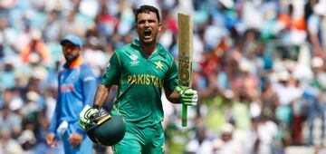 Pakistan's Fakhar Zaman celebrates reaching his 100.