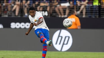 Ansu Fati anotó un tanto de bella factura ante el Milan en el partido amistoso disptado en el Allegiant Stadium de Las Vegas.