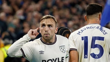 Bowen celebra el gol del empate contra el Everton.