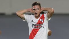 BUENOS AIRES, ARGENTINA - MARCH 08: Agustin Palavecino of River Plate reacts after missing a chance to score during a match between River Plate and Argentinos Juniors as part of Copa De La Liga Profesional 2021 at Estadio Monumental Antonio Vespucio Liber
