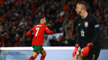 Soccer Football - Nations League - Group Stage - Portugal v Poland - Estadio do Dragao, Porto, Portugal - November 15, 2024 Portugal's Cristiano Ronaldo celebrates scoring their second goal from the penalty spot REUTERS/Pedro Nunes