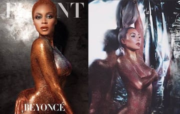 Los posados de Beyoncé y Kim Kardashian desnudas y cubiertas en purpurina