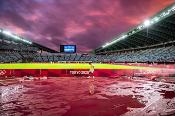 Vista panoramica  del Estadio de Miyagi donde se disputó el partido de cuartos de final de fútbol masculino entre España y Costa de Marfil.