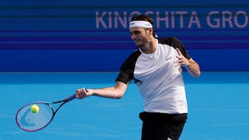 Tennis - ATP 500 - Japan Open Tennis Championships - Ariake Coliseum, Tokyo, Japan - September 25, 2025 Taylor Fritz of the U.S. in action during his round of 32 match against Canada's Gabriel Diallo REUTERS/Manami Yamada