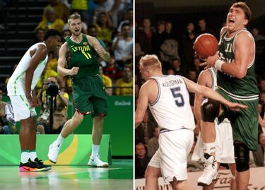 Inolvidable Arvidas Sabonis (Lituania, 1964) para el baloncesto español, por sus pasos por Valladolid y Madrid. Antes de todo aquello, un joven pívot capitaneada la selección de la Unión Soviética en Seúl 88. Eliminó a Estados Unidos en las semifinales y ganó el oro ante Yugoslavia. Desde aquella eliminación, los jugadores de la NBA empezaron a acudir a los Juegos, como ocurrió con el Dream Team en Barcelona ’92. Sabonis siguió colgándose bronces en ese año y cuatro después en Atlanta.
Su hijo Damantas no ha llegado al nivel del padre, considerado uno de los mejores pívots en los 80 y uno de los mejores extranjeros en la NBA, donde jugó de 1995 a 2003. Pero a Damantas le vale para hacer carrera en la NBA y participar en los Juegos. Estuvo en Río 2016, aunque su selección se conformó con ser séptima.
