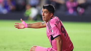 FORT LAUDERDALE, FLORIDA - MAY 29: Luis Su�rez #9 of Inter Miami reacts during the second half of the game against the Atlanta United at Chase Stadium on May 29, 2024 in Fort Lauderdale, Florida. Megan Briggs/Getty Images/AFP (Photo by Megan Briggs / GETTY IMAGES NORTH AMERICA / Getty Images via AFP)